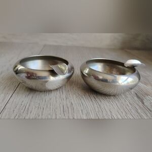 Vintage Industrial Argentina Sterling Silver Over Copper Ashtrays Set of 2